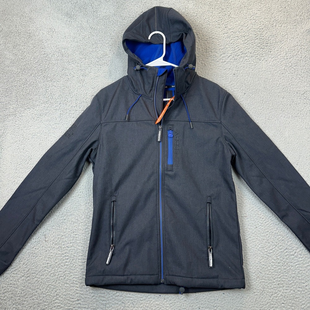 NEW Superdry Softshell Jacket Mens Small Grey Blue The Engineered Windcheater